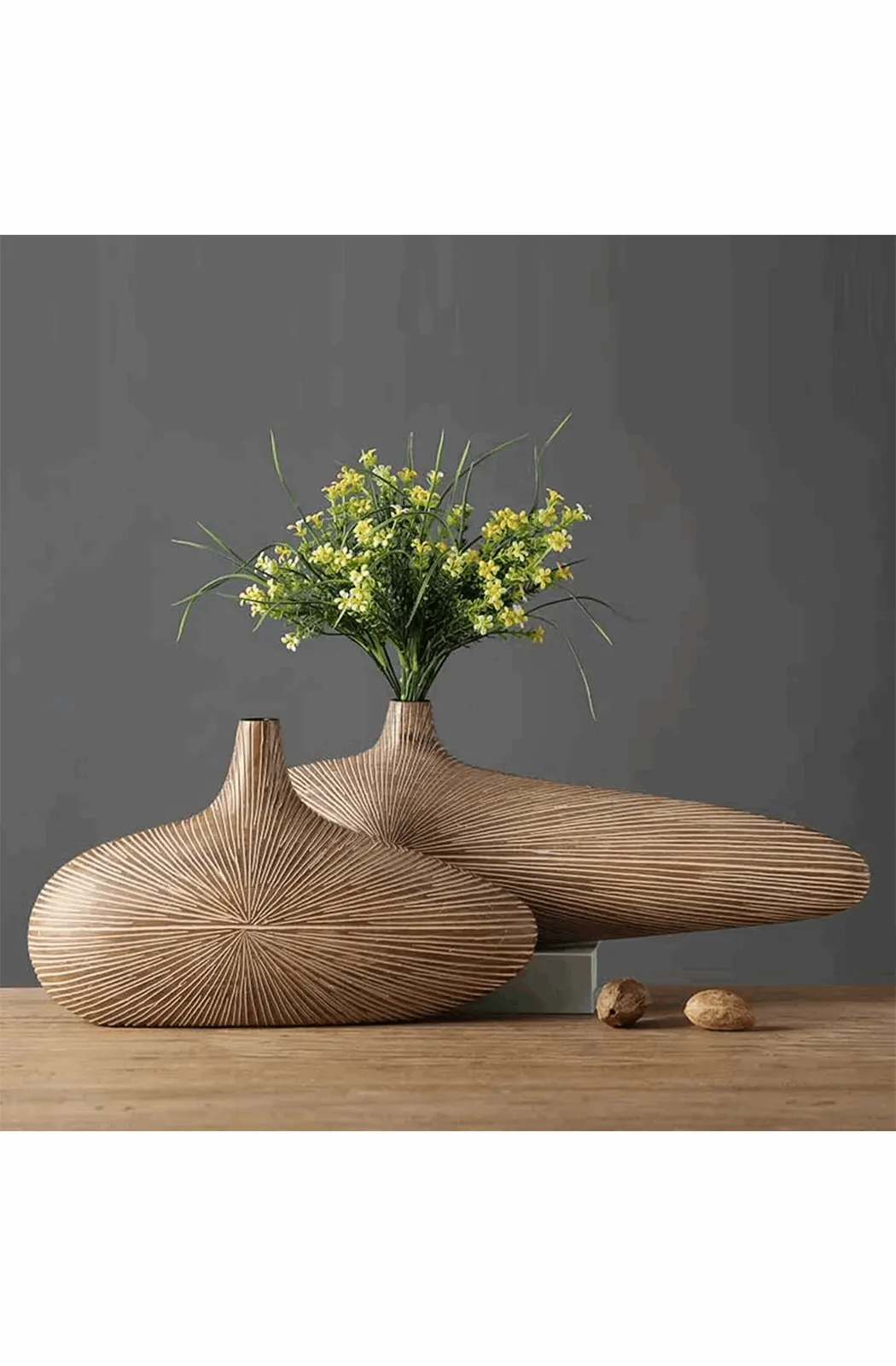 African minimalist oval line stripe vase