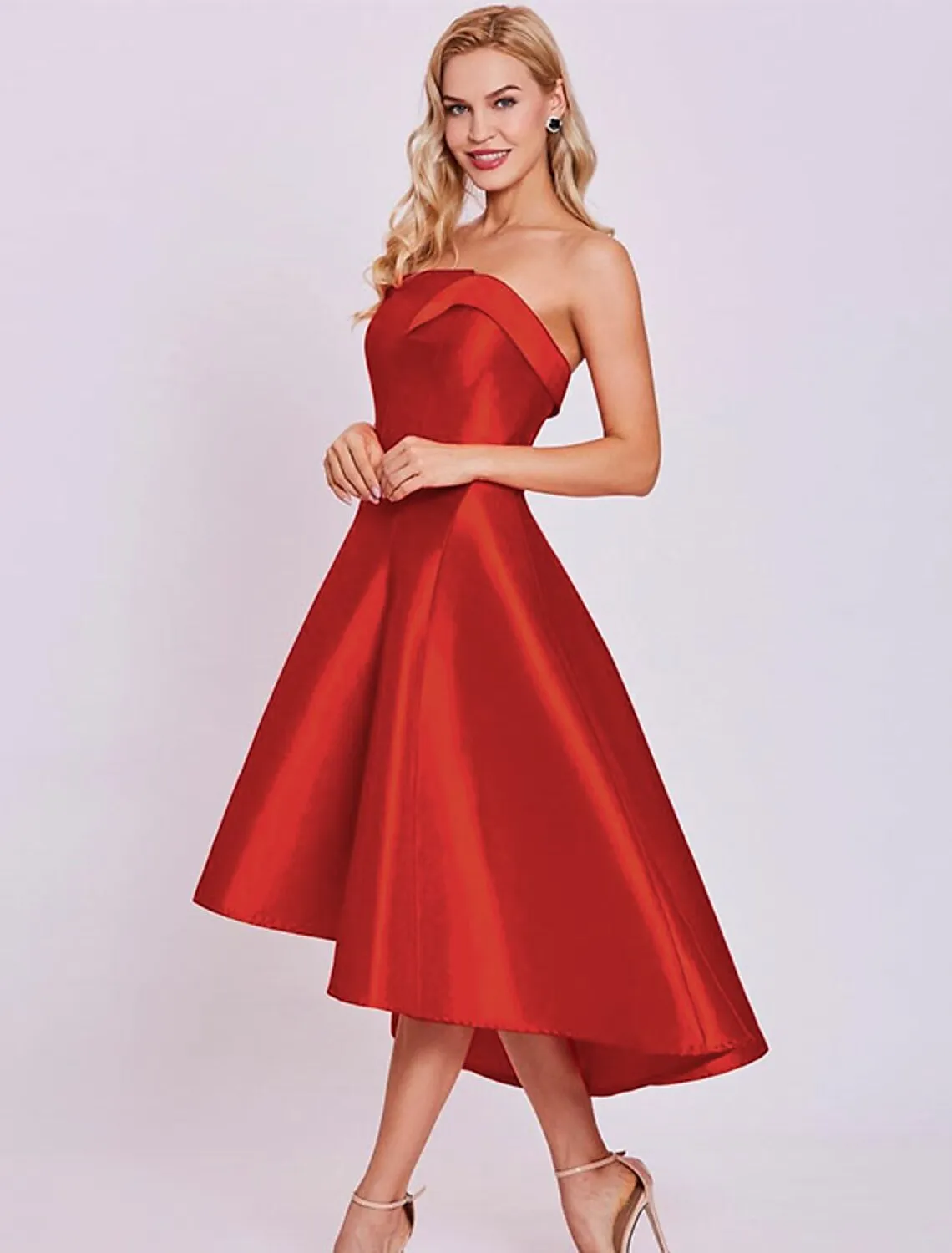 Aimishang  A-Line Cocktail Dresses Minimalist Dress Homecoming Tea Length Sleeveless Strapless Satin with Sleek