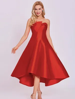 Aimishang  A-Line Cocktail Dresses Minimalist Dress Homecoming Tea Length Sleeveless Strapless Satin with Sleek