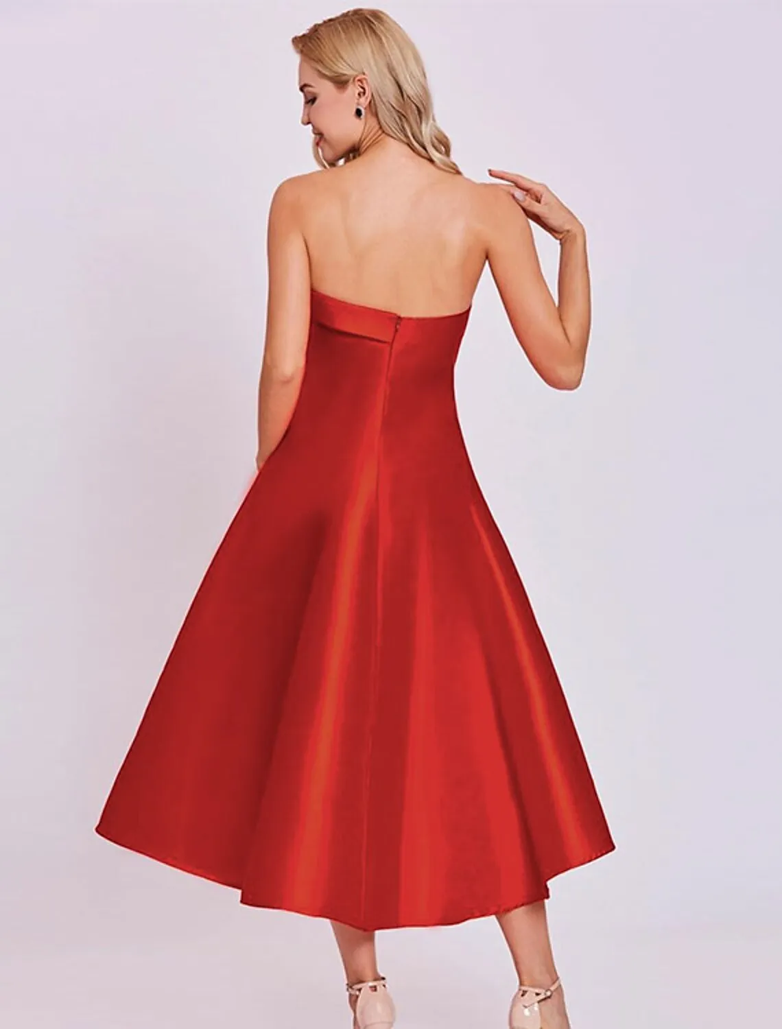 Aimishang  A-Line Cocktail Dresses Minimalist Dress Homecoming Tea Length Sleeveless Strapless Satin with Sleek