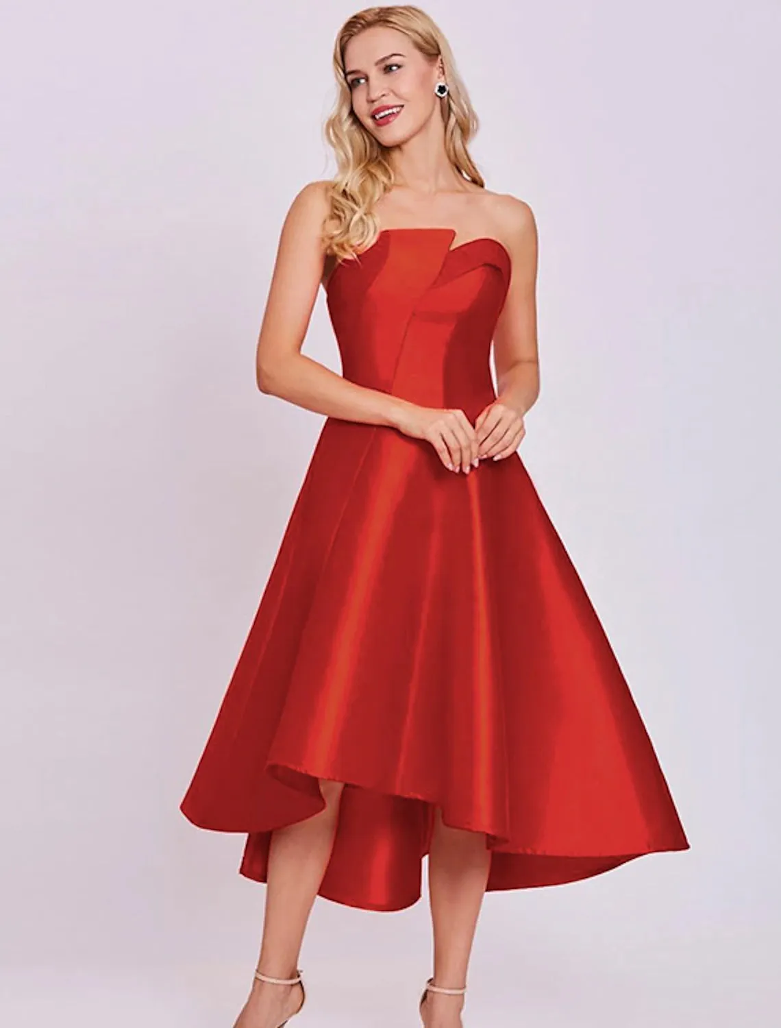 Aimishang  A-Line Cocktail Dresses Minimalist Dress Homecoming Tea Length Sleeveless Strapless Satin with Sleek
