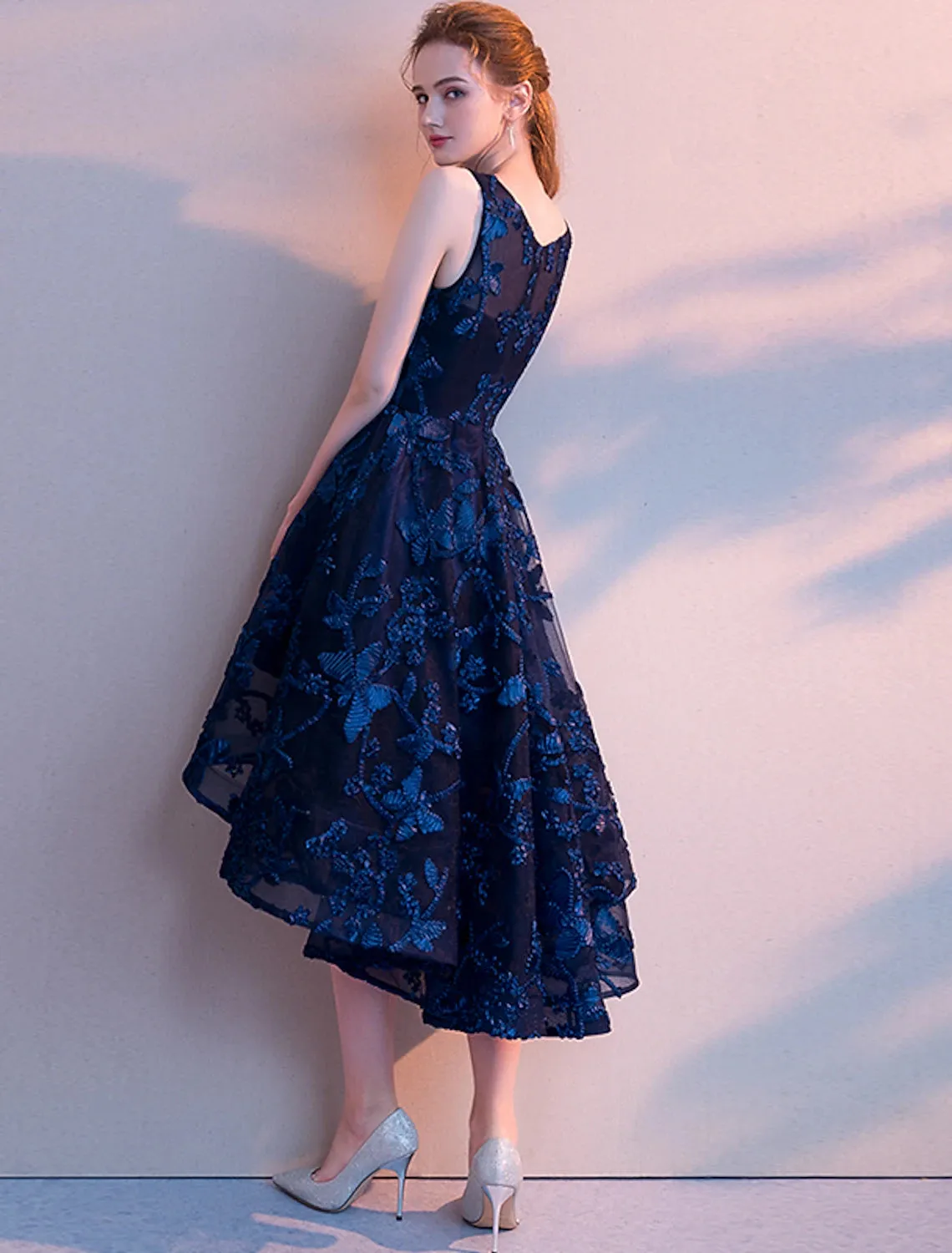 Aimishang  A-Line Cocktail Dresses Minimalist Dress Wedding Guest Homecoming Asymmetrical Sleeveless Jewel Neck Tulle with Pleats Pattern / Print