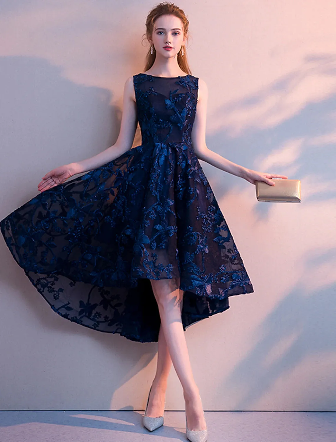 Aimishang  A-Line Cocktail Dresses Minimalist Dress Wedding Guest Homecoming Asymmetrical Sleeveless Jewel Neck Tulle with Pleats Pattern / Print