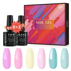 Aliver gel nail polish set, Candy Dream  with top and base coat - 6 Colors
