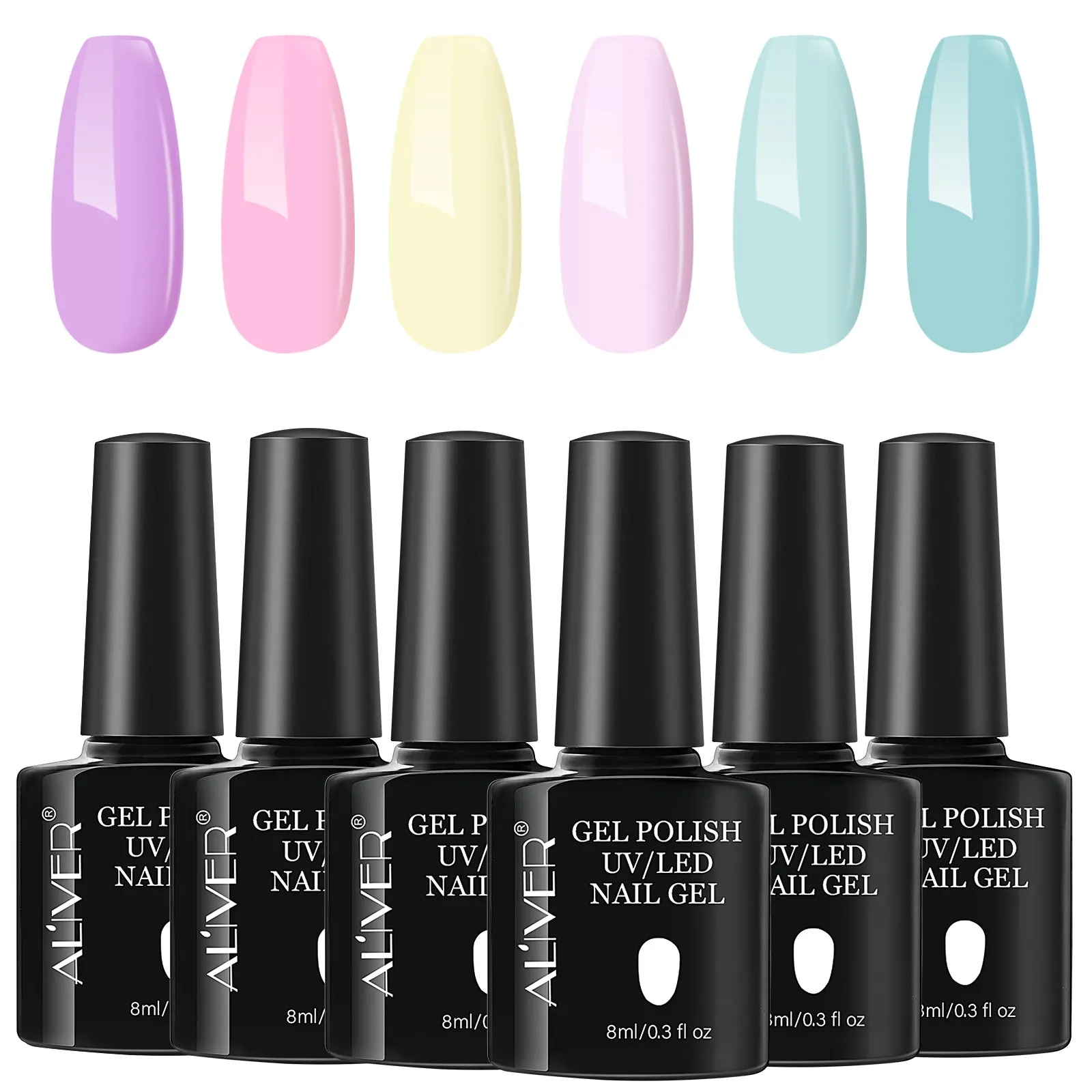 Aliver gel nail polish set, Candy Dream  with top and base coat - 6 Colors