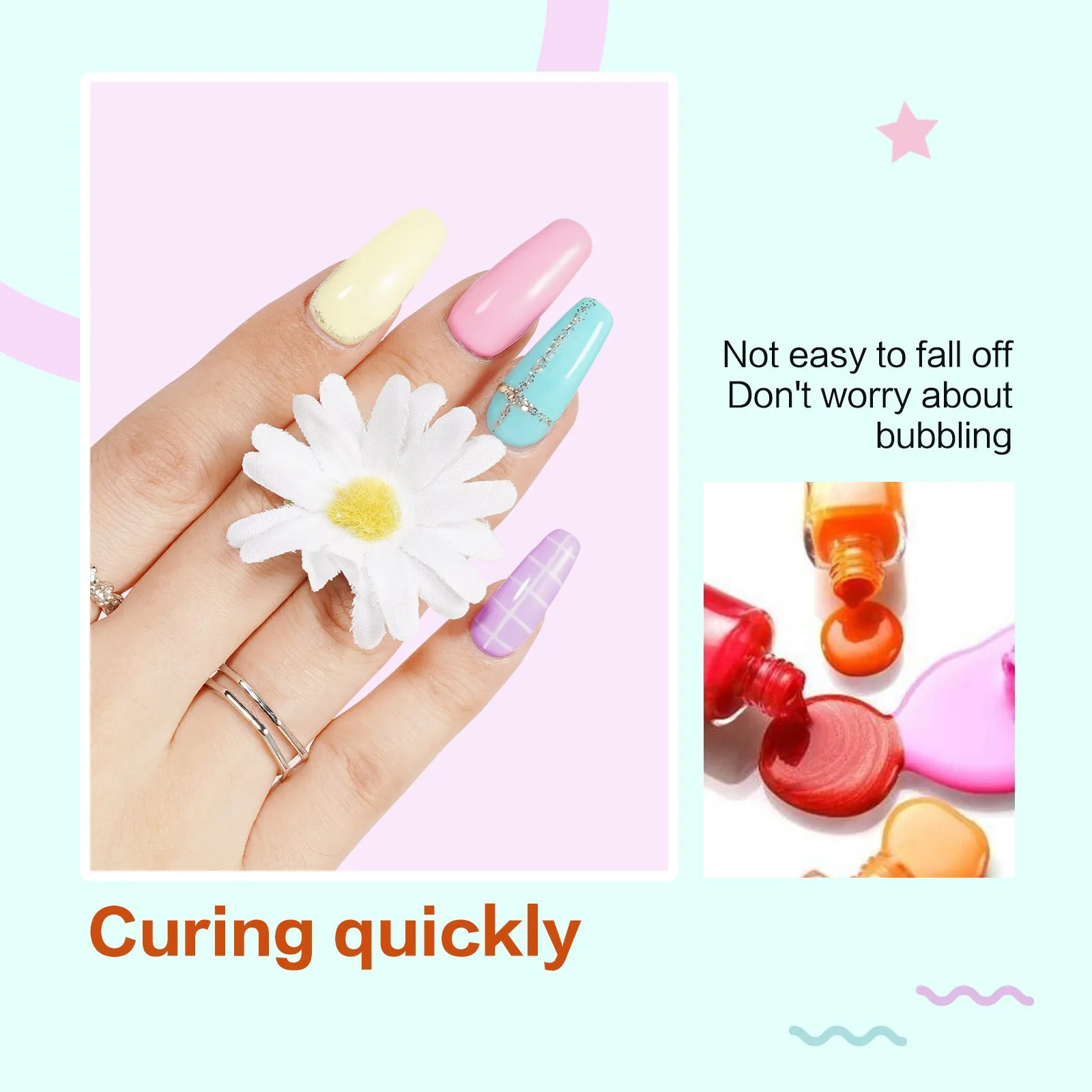 Aliver gel nail polish set, Candy Dream  with top and base coat - 6 Colors