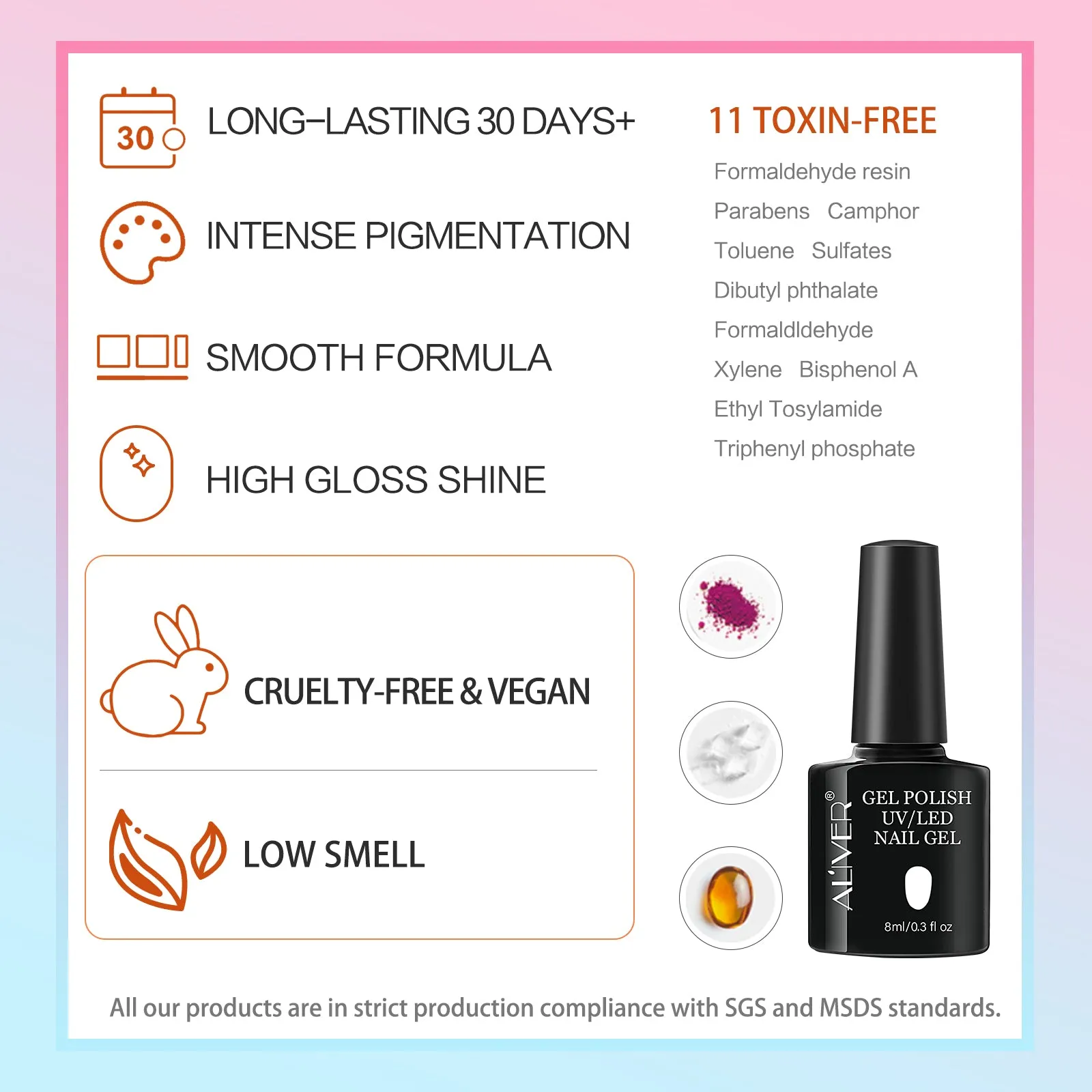 Aliver gel nail polish set, Candy Dream  with top and base coat - 6 Colors