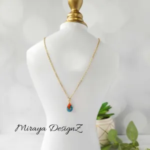 Minimalist Teardrop Necklace - Orange Turquoise