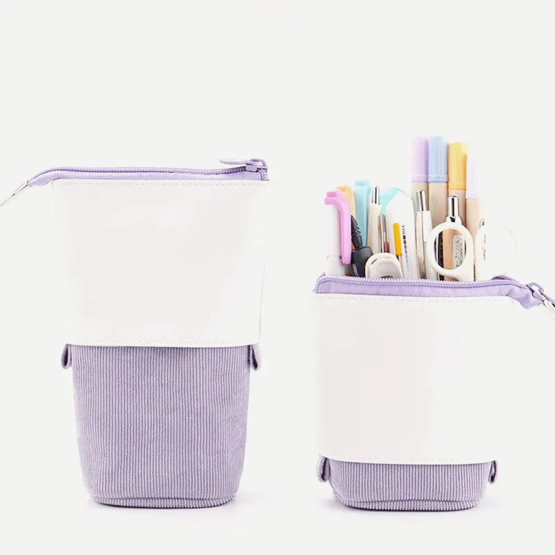 Pencil Case for Student Corduroy Pull-Down Telescopic Simple Pen Bag
