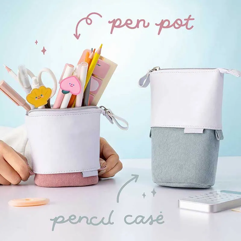 Pencil Case for Student Corduroy Pull-Down Telescopic Simple Pen Bag