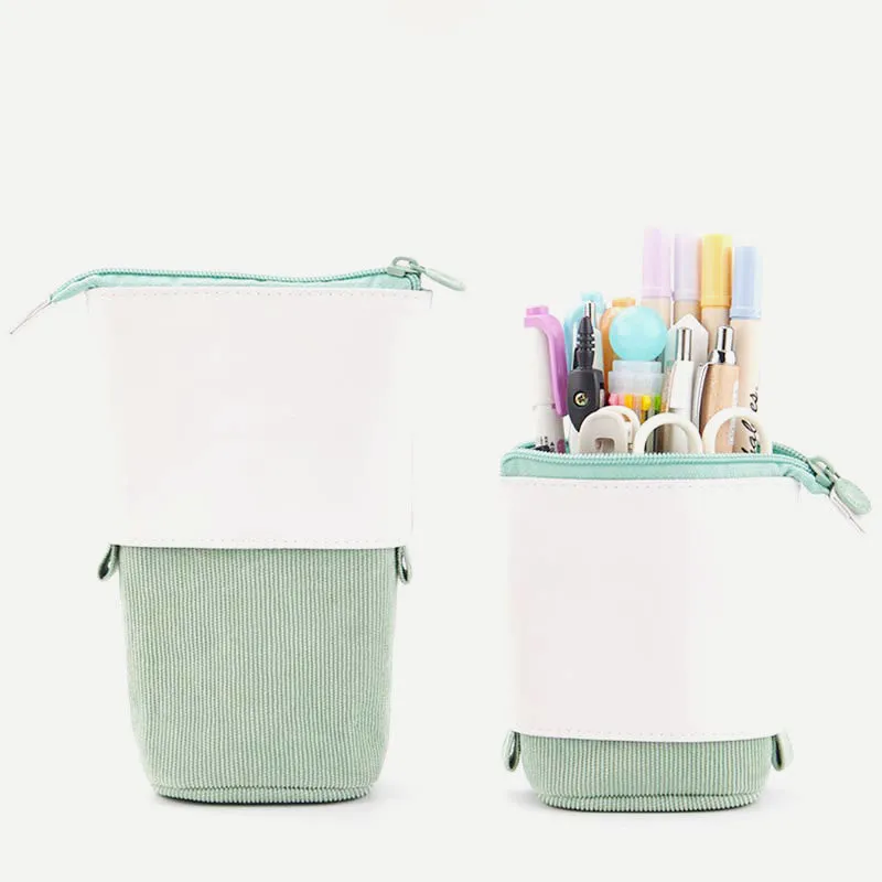 Pencil Case for Student Corduroy Pull-Down Telescopic Simple Pen Bag