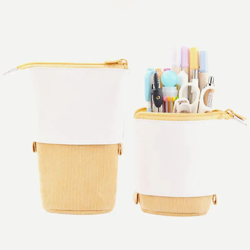 Pencil Case for Student Corduroy Pull-Down Telescopic Simple Pen Bag