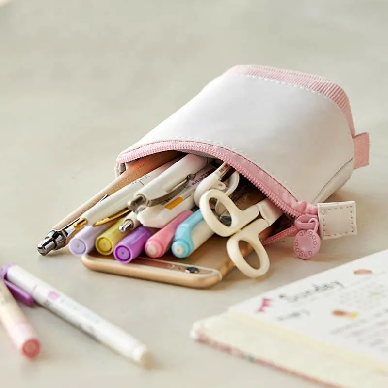 Pencil Case for Student Corduroy Pull-Down Telescopic Simple Pen Bag