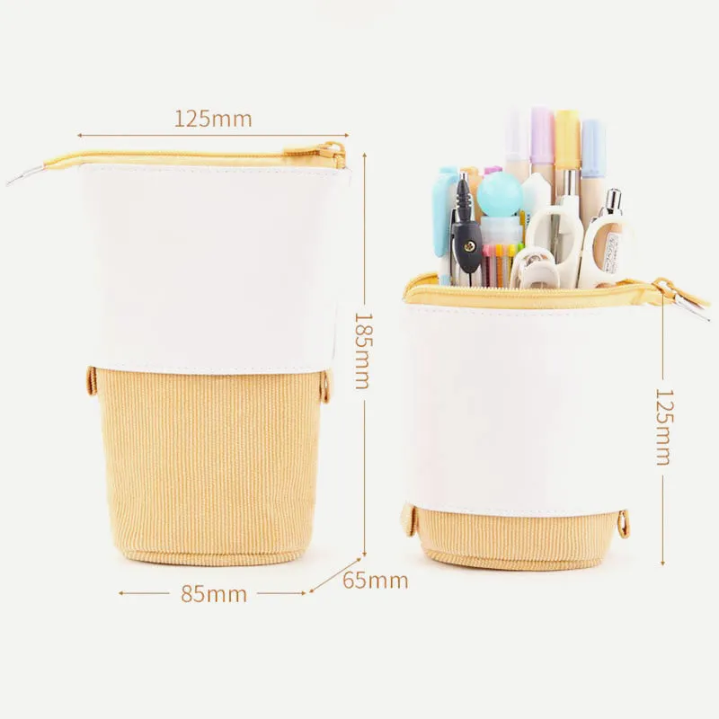 Pencil Case for Student Corduroy Pull-Down Telescopic Simple Pen Bag