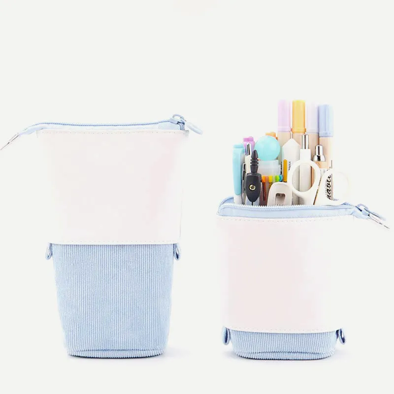 Pencil Case for Student Corduroy Pull-Down Telescopic Simple Pen Bag