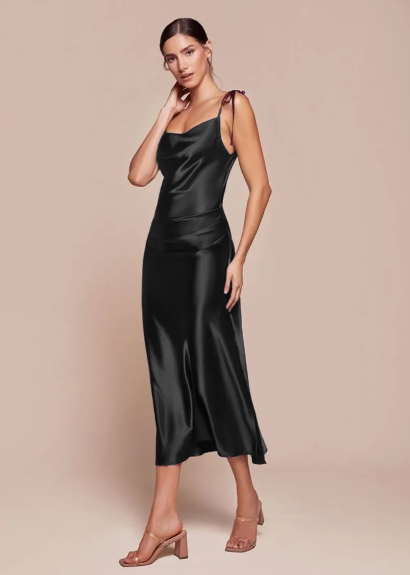 Rosie Satin Slip Cowl Neck Midi Dress Eggplant
