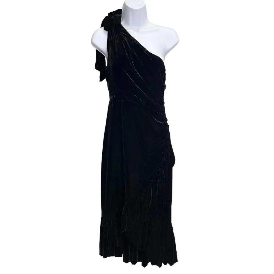 Ulla Johnson Elisa One Shoulder Velvet Midi Dress Size 4 Black