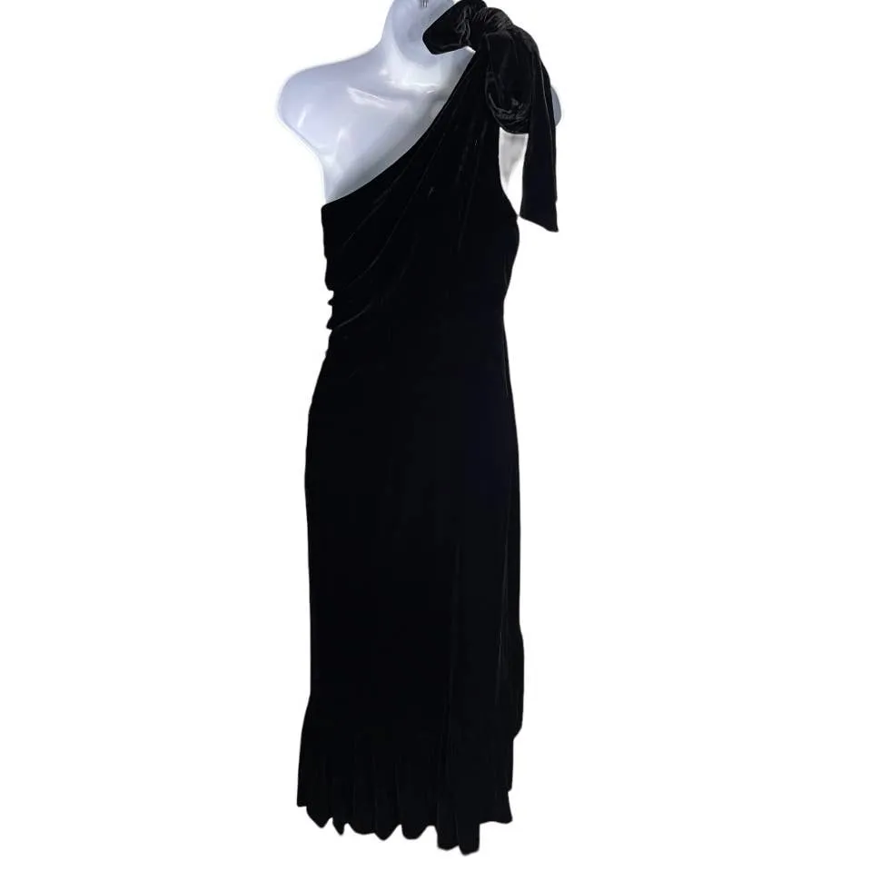 Ulla Johnson Elisa One Shoulder Velvet Midi Dress Size 4 Black